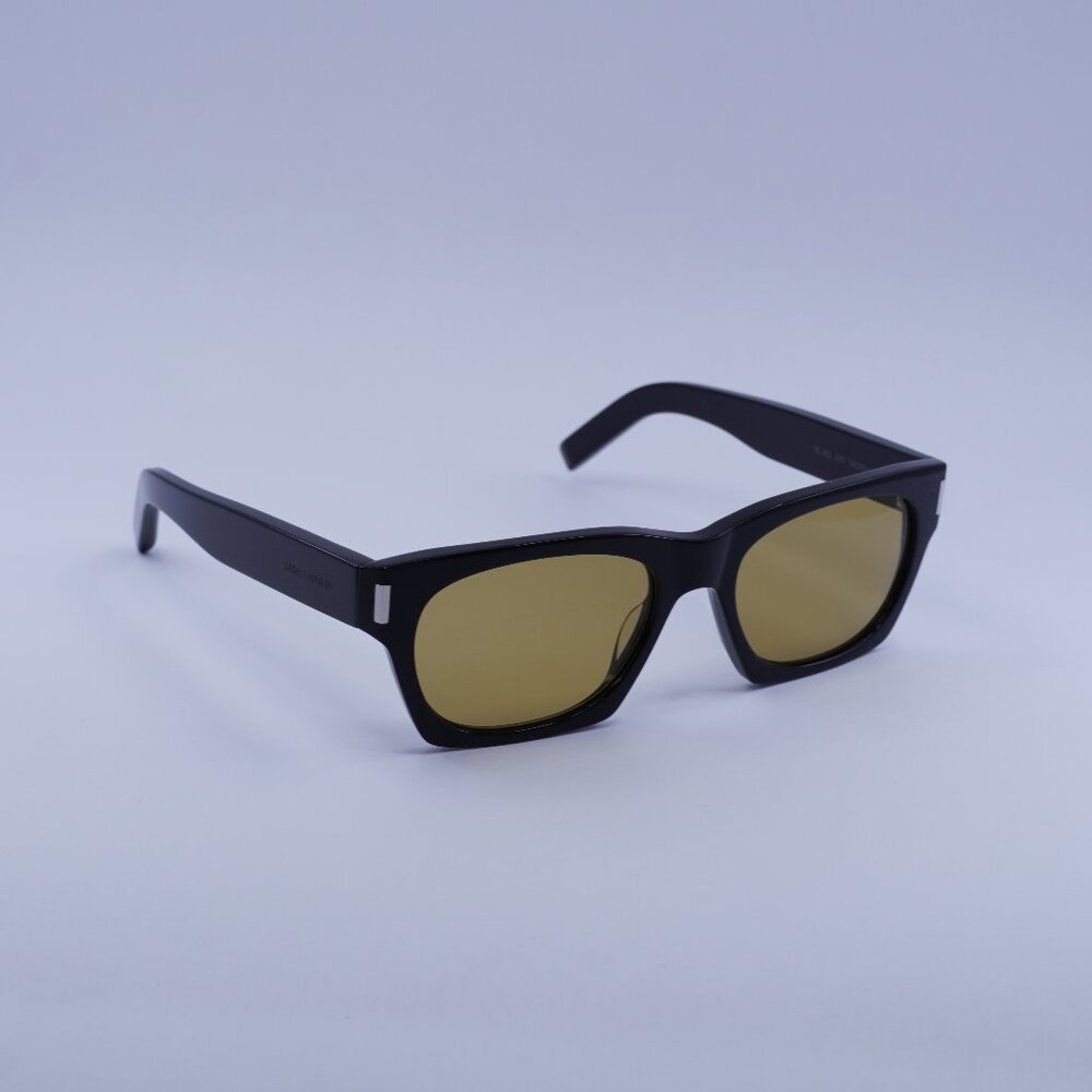 Saint Laurent SL402 010 Sunglasses Black Square Frame, Yellow Lenses